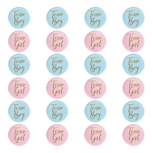 24 Stück Geschlecht Offenbar Button 4.5cm Team Girl und Team Boy Pin Abzeichen Rund Knopf Pins für Baby Shower Party Dekoration Zubehör (Blau und Rosa)