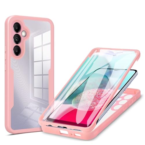 Rnrieyta Miagon 360 Grad Hülle für Samsung Galaxy A04S,Ganzkörper Schutzhülle mit Eingebauter Displayschutzfolie Full Body Silikon Case Durchsichtige Bumper,Rosa