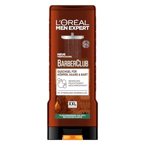 L'Oréal Men Expert XXL Duschgel und Shampoo für Männer, Duschbad zur Reinigung von Körper, Haar, Gesicht und Bart, Herren Körperpflege mit holzigem Duft und Zedernholzöl, Barber Club, 1 x 400 ml