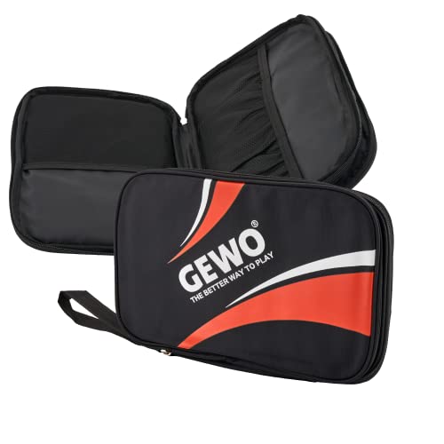 GEWO Doppelhülle Master - Tischtennisschläger-Hülle für 2 Schläger - Nylon Tischtennis-Tasche mit gepolsterten Schlägerfächern - Rundum-Schlägerschutz mit Trageschlaufe, 32cm rot