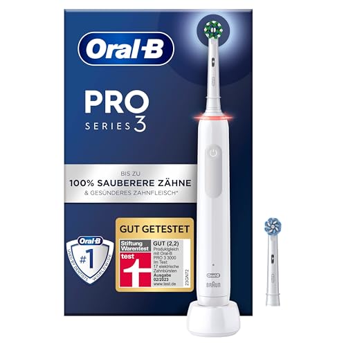 Oral-B PRO 3 3000 Elektrische Zahnbürste/Electric Toothbrush, 2 CrossAction Aufsteckbürsten, mit 3 Putzmodi und visueller 360° Andruckkontrolle für Zahnpflege, Geschenk Mann/Frau, weiß