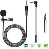 Lavalier Mikrofon für Handy und PC, 2M Mini Omnidirectional Kondensator Lapel Mic mit 2 Transformation, Perfekt für Interview, Videokonferenz, Podcast, Diktat usw, Auxiliary