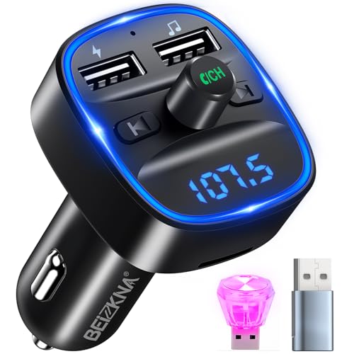 Bluetooth 5.3 FM Transmitter, KFZ Bluetooth Adapter Auto Radio, 2 USB Autoladegerät LED Display Auto Ladegerät Musik-Player Zigarettenanzünder mit Freisprechen, unterstützen BT, TF-Karte, USB-Disk