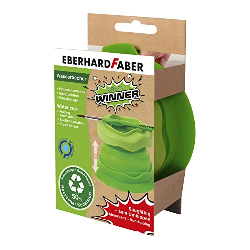 Eberhard Faber 579935 - Wasserbecher faltbar Green Winner, Pinselbecher grün mit Saugfunktion und Pinselablage