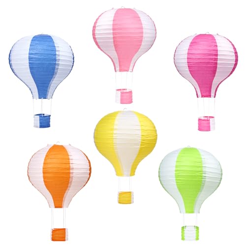 LIHAO Heißluftballon Papierlampion Bunt Lampions Deko Ballon Lampenschirm Papier Laterne Dekoration Set für Hochzeit Feier Geburtstag Party Einschulungsparty Baby-Shower-Party (6 STÜCKE)