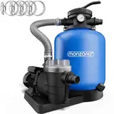 Monzana® Sandfilteranlage SF102K 9960L/h bis 35.000L Pool Selbstansaugend 400 Watt 2in1 Adapter Ø32-38mm 7Wege Ventil Sandfilterpumpe Poolfilter