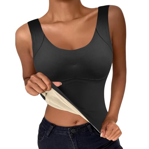 Generisch Cami Mit Integriertem BH Für Damen, Baumwolle, Verstellbar, Mit Rahmen, BH, Stretch-Unterhemd V-Ausschnitt Tank Top Basic Bequeme Tanktops Unterhemden Damen2025