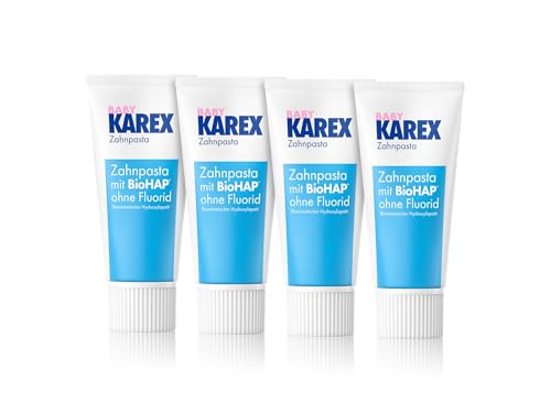 Baby KAREX Zahnpasta - 4 x 50 ml - Der ideale Einstieg ins Zähneputzen - Für Babys von 0-2 Jahren - reinigt sanft, mit BioHAP und ohne Fluorid