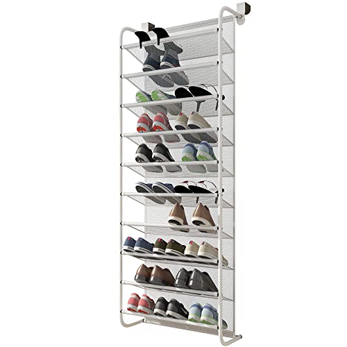 TZAMLI 10-Tier Schuhregal über der Tür Schuhorganizer Hängend Shoe Storage Shelf Starke Metallhaken für Closet Pantry (Weiß, 56 x 21 x 151cm)