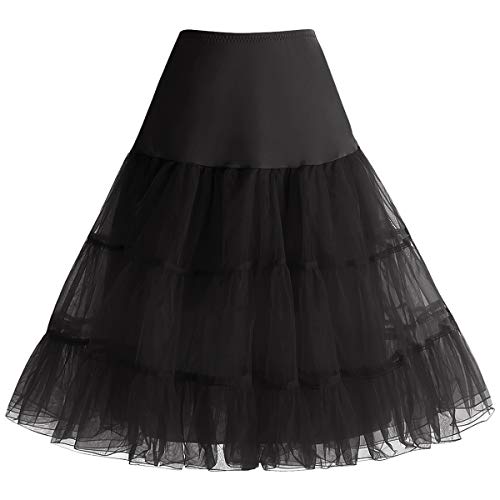 Bbonlinedress Petticoat Unterrock Crinoline Underskirt Reifrock Rock für 50er Vintage Cocktailkleid Schwarz Black L