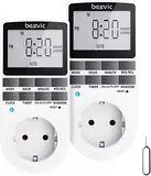 Digitale Zeitschaltuhr Steckdose, Besvic 3680W Timer Steckdose mit 10 täglichen konfigurierbaren Programmen, LCD Display und Anti-Theft-Zufallsmodus für Innen (2 Pack)
