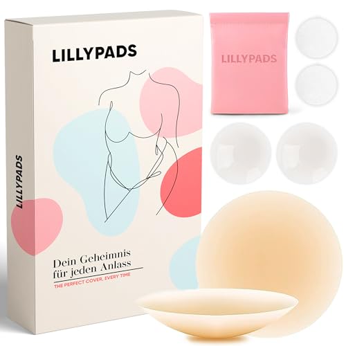 Lillypads® Premium Nippelpads - Selbstklebende Nipple Cover für Frauen - Wiederverwendbare Brustwarzenabdeckung - Nipple Pads für den Sommer - 8cm - Klebe BH - Für Tiefen Rückenausschnitt - Nude
