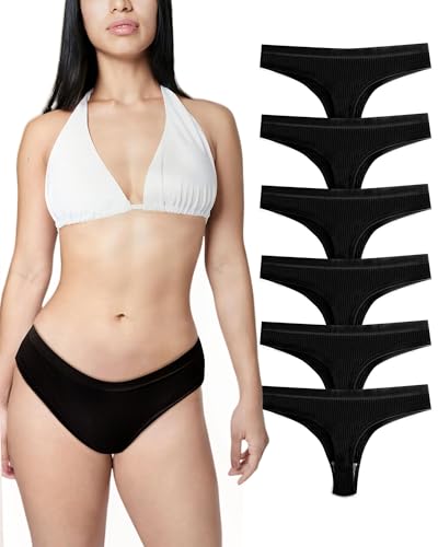 GOZINA 6er Pack Tanga Damen, String Damen, Tanga Baumwolle Damen, Unterwäsche Frauen Tanga Mehrpack S-XL (S, Schwarz)