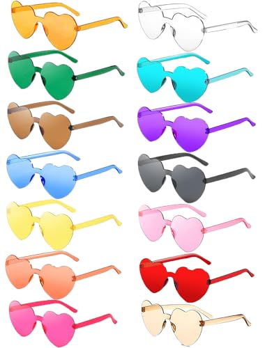 Daover 14 Paar Herz Sonnenbrille, Bunte Herzbrille Partybrille, Lustige Partybrillen, Bonbonfarbene Gläser, Hippie Brille für Geburtstagsfeier, Fasching, Karneval, Malle, für Kinder und Erwachsene