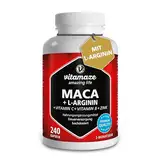 Maca Kapseln hochdosiert + L-Arginin + Vitamine + Zink, 240 Kapseln, Pulver aus der Maca Wurzel für 2 Monate, Pflanzliche Nahrungsergänzung ohne Zusätze, Made in Germany