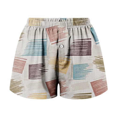 Damen Boxershorts Locker Pyjama Damen Shorts 38 Damen-Shorts Persönlichkeit Weich Elastisch Niedrige Taille Vintage-Digitaldruck Knopfleiste Vorne Pyjamahose Boxershorts Nachtwäsche (Brown, S)