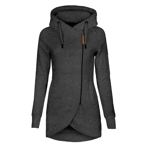 Friday Black Angebote 2024 Pullover Damen Kleidung Sale,Fleecejacke Winterjacke Fleecepullover Damen Lange Herbst Pulli Winter Mantel Vintage Jacke Sweatshirt Mit Kapuze Zipper Hoodie(Dark Gray,L)