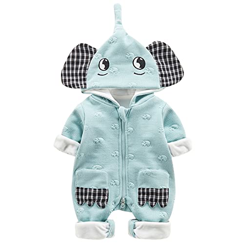 WYTbaby Baby Schneeanzug Winter Overall Fleece verdicken Strampler, Dinosaurier Spieler für Baby-Mädchen Jungen 6-9 Monate, Grün