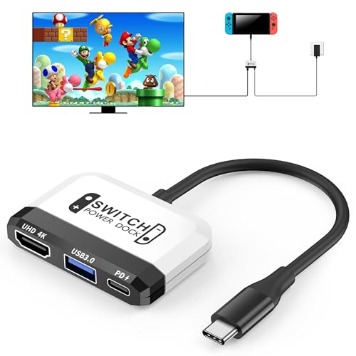 Switch Dock für Nintendo Switch/OLED Switch, 3 in 1 Switch TV Adapter mit 4K HDMI, USB 3.0 Port, Type C 100W PD Aufladung, Portable Travel Mini Docking Station für Switch,Steam Deck,Laptop,Phone