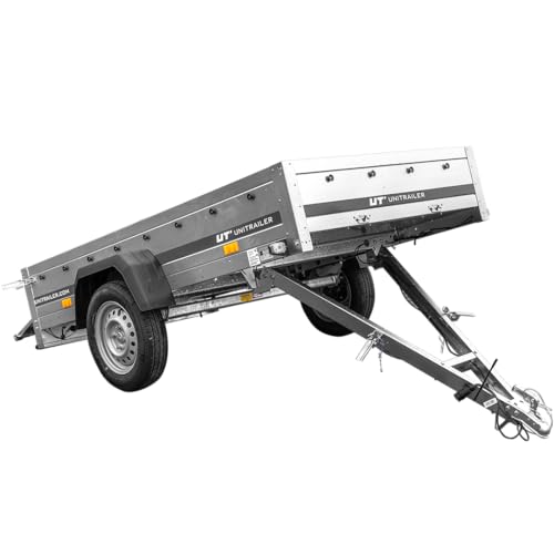 UNITRAILER Auto Anhänger Garden Trailer 230 Kipp – PKW Anhänger 750KG, 230cm x 125cm Transportfläche, Robuste Struktur Aus Verzinktem Stahl, Klappbarer Deichsel