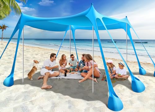Rhino Valley Strandmuschel, Strandzelt Sonnenschutz UV 50+, Windschutz Strandzelt, Tragbar Sonnensegel Strand für Camping, Angeln, Picknick im Garten Strand, 10x10 FT, Himmelblau