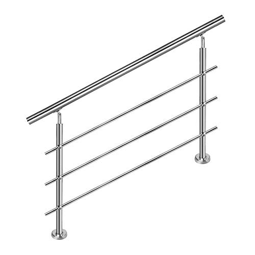 Aufun Treppengeländer Edelstahl Handlauf Geländer für Treppen, Innen und Außen, Balkon, Brüstung, Silber, Länge: 80cm, mit 3 Querstreben