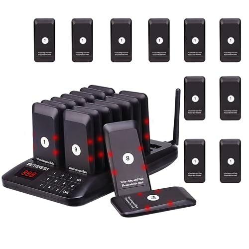 Retekess TD157 Pager System Restaurant, 26 Pager, 500M, 24H Standby Zeit, 2 Rufmodi, Pager Gastronomie, Food Court 1 Pcs (1 Tastatur 26 Pagers)