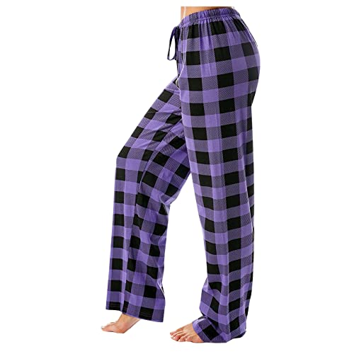 Litale Baggy Hose Damen Baggy Hose Damen Schlafhose Kariert Palazzo Hose Damen Jogginghose Damen Baggy Leichte Hose Damen Karierte Hose Damen Yoga Hose Damen Sweatpants Damen Baggy(Purple,M)