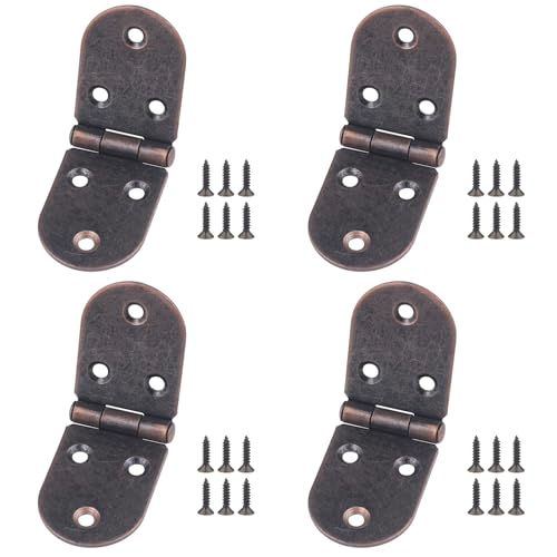 JJWNMLL 4 Stück Scharniere Klappbar Runde, Edelstahl Klappenscharnier, 84mm(3 Zoll) Rot Bronze Butt Scharniere mit 26PCS Schrauben für Möbel, Schrank, Schubladen, Holzkiste