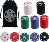 LHTHT 100PCS Pokerchips,Pokerkoffer Schwarze Samttasche,Pokerset,5 farbige Zählzähler.