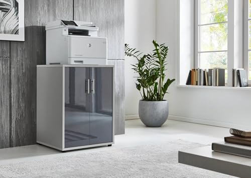 Druckerschrank Office Edition mit 2 Türen, 2 Einlegeböden, Büromöbel, 74 cm Höhe (Lichtgrau/Anthrazit)