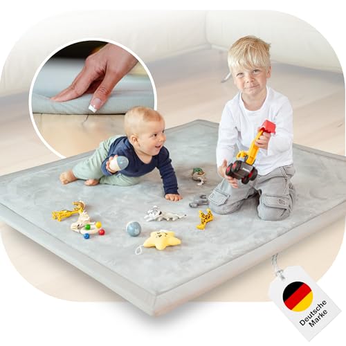 BabybeFun Krabbelmatte Baby [Extra Weich] 3cm Dicke Spielmatte 150x150x3cm für sicheres Spielen und Laufen Lernen Samtmatte Mellow Mat Spielteppich krabbelteppich Schaumstoffmatte Krabbeldecke Grau