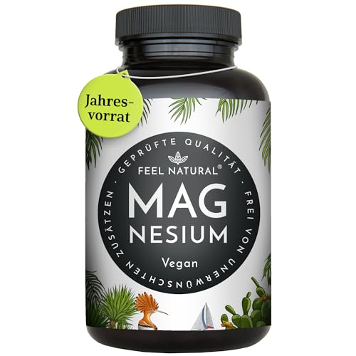 Magnesium Kapseln - 365 Stück (1 Jahr). 664mg je Kapsel, davon 400mg ELEMENTARES (reines) Magnesium - höherer Gehalt als Magnesiumcitrat. Laborgeprüft, hochdosiert. Vegan