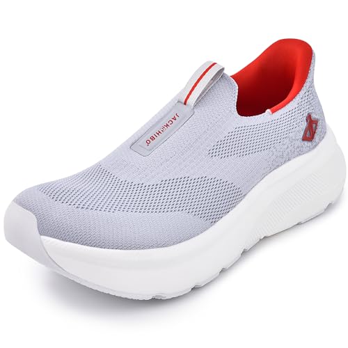 JACKSHIBO Hände frei Slip in Herren Schuhe Slip on Sneakers Fußbogenstütze Orthopädische Schuhe Memory Foam Walkingschuhe Mit Weite Zehenbox Nullabsatz Sohlen,Grau,48 EU