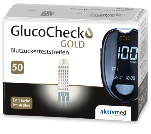 GlucoCheck GOLD Blutzuckerteststreifen 50 Stück, zur Kontrolle des Blutzucker-Wertes…