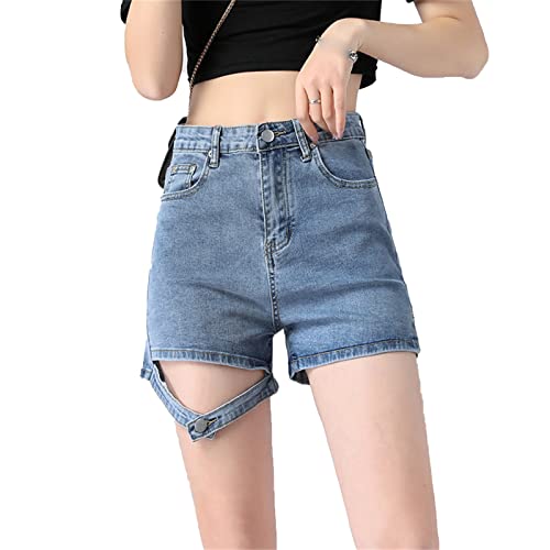 Damen Mode RöHrenjeans Shorts Dehnbar Bequeme Biker Kurze Jeans Mit Taschen Hip Hop Gewaschene Weiche Jeans Shorts (31,Blau)