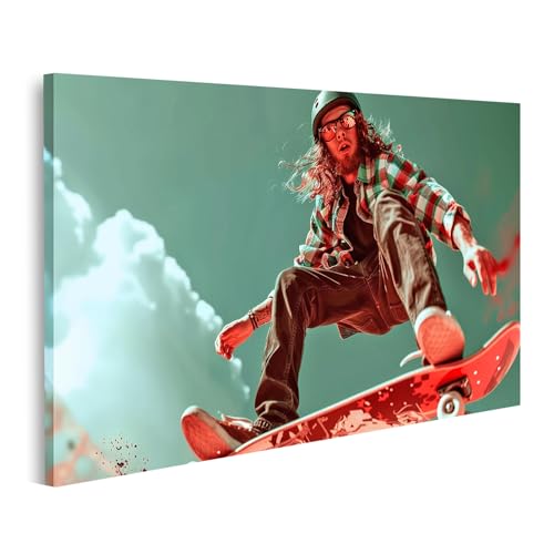 islandburner Prime Bild auf Leinwand Skateboarder im luftigen Sprung für Wohnzimmer Jugendliche Skateboardladen Bilder Wandbilder Poster