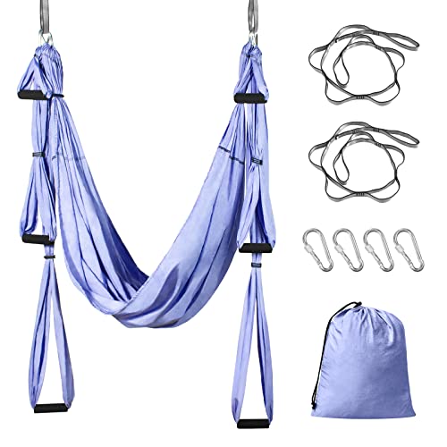 Sotech Aerial Yoga Schaukel Yoga Hängematte Set mit Tragetasche und Verlängerungsgurten, Trapez Sling für Home Gym Anti-Schwerkraft Inversion Pilate Fitness, bis 300KG belastbar, Lila