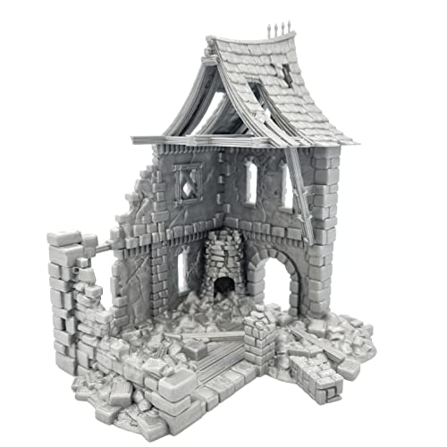 QP3D - Battle Ruined Medieval Building - Fantasy House Terrain Scenery for Tabletop & RPG 28-32mm Miniatures Wargame Props DnD D&D, 3D Printed and Paintable