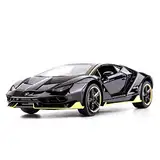 TGRCM-CZ Kompatibel mit 1:32 Lamborghini LP770 Modell-Rückziehauto, Spielzeugauto mit Sound und Licht für Kinder, Jungen, Mädchen, Metallkörper, Tür geöffnet, Schwarz