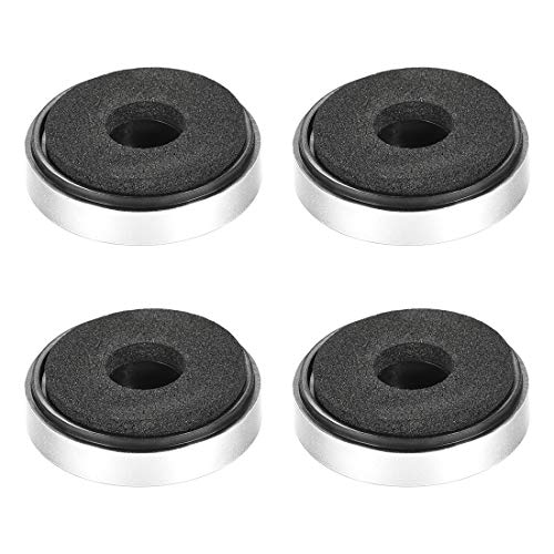 sourcing map 4 Stück D30xH8mm Plastik Fuß Anti-Vibration Basispolster Spitze Matte für Lautsprecher Gitarrenverstärker HiFi Silberton