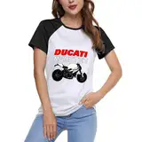 Damen Du&Cati Baumwolle T-Shirt Kurzarm Schwarz Motorcycle Tee T Shirts Rundhals Weiches Tshirt für Frauen Fans Geschenke Merch Kleidung Neuheit Tops
