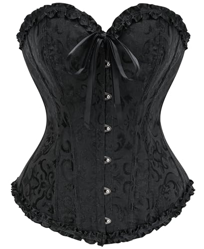 Ivy Shi Damen Vollbrust Corsage Korsett Top Gothic Vintage Corsagen Bustier Corsette- Gr. 32 (S), Schwarz