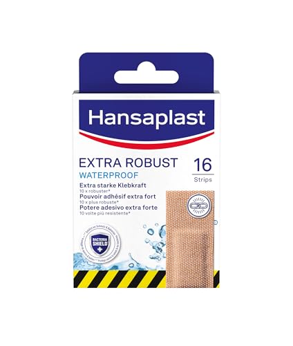 Hansaplast Extra Robust Waterproof Textil-Pflaster (16 Strips), widerstandsfähiges und wasserfestes Pflaster mit extra starker Klebkraft, flexible und atmungsaktive Wundpflaster