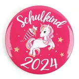 BOOMTOP Schulkind 2024 Button Pin Anstecker Mädchen Schulkinder Geschenke Einschulung Einhorn Ansteckbutton Mädchen Schultütendekoration Rosa zum Schulanfang Schulstart 58mm