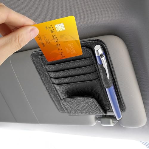 Organizer Sonnenblende Auto, Sonnenblenden Organizer Auto, Sun Visor Organizer Brillenhalter Clip Mit Aufbewahrungsfächern Sonnenblende Auto Organizer für Sonnenbrillen Karten (Schwarz)