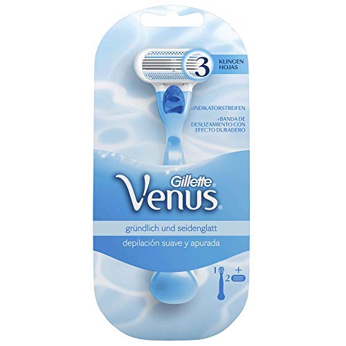 Gillette Venus Smooth Rasierer Damen mit Feuchtigkeitsstreifen und Aloe für Hautschutz, Damenrasierer + 2 Rasierklingen