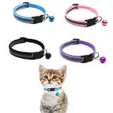 Katzenhalsband,4 Stück Reflektierende Katzenhalsband mit Glocke Halsband Katze mit Sicherheitsverschluss Verstellbar Kitten Halsband Ersonalisiert Haustierzubehör für Hauskatzen, Kleine Hunde