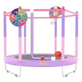 PILIN Kinder Trampolin mit Basketballkorb, 150cm Indoor-Outdoor-Sprungbett mit Federn, erhöhtes Sicherheitsnetz - Geburtstagsspielzeug für Jungen Mädchen, Kinderweihnachtsgeschenk