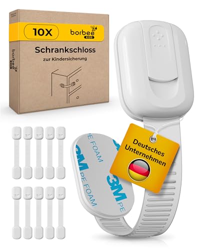 borbee® Kindersicherung Schrank & Schubladensicherung Baby (10 Stk.) - verstellbar, extra starker Halt und einfache Anwendung - Schranksicherung baby bietet maximale Sicherheit für Baby & Kinder